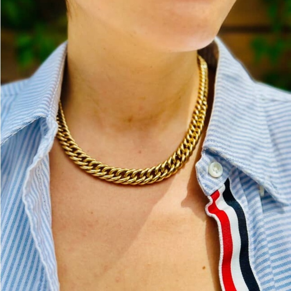 Vintage 14K Yellow Gold Graduated Curb Link Necklace Choker 29 Grams 16”